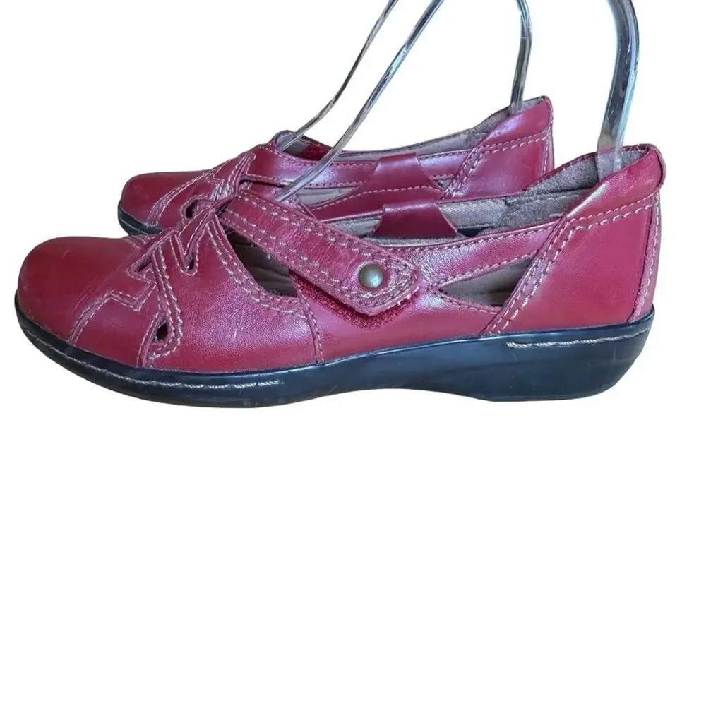 Clarks Red Ashland Spin Q Leather Loafers Flats Comfort Casual Shoes sz 6 M